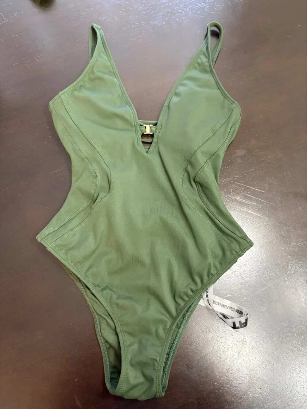 NEW TA3 Brazillian Plungey Keyhole One-Piece Swimsuit XS Short Fern Green